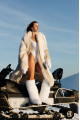 Long white fox fur coat with gray highlights